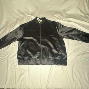Source Unknown Black Satin Bomber Jacket